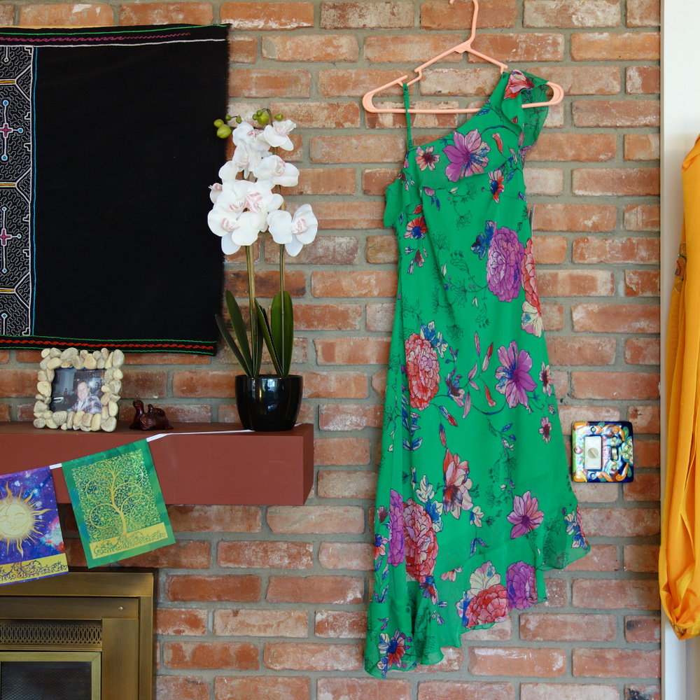 Dress Barn Floral Green NWT one shoulder dress 6